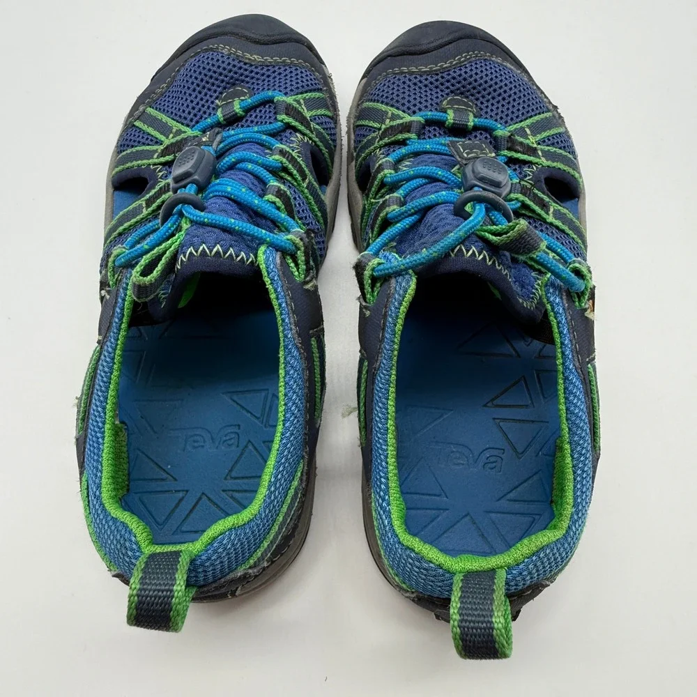 Teva Hybrid Water Sandals Boys 12 Blue Green Bungee Closed Toe Hiking 1019403C